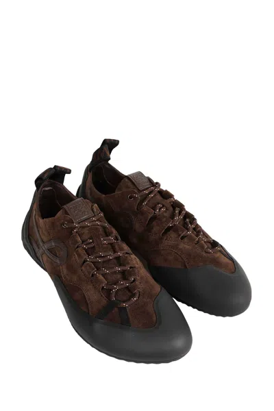 Loewe Grip Panelled Suede Sneakers In Brown