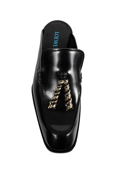 Loewe Black Leather Loafers