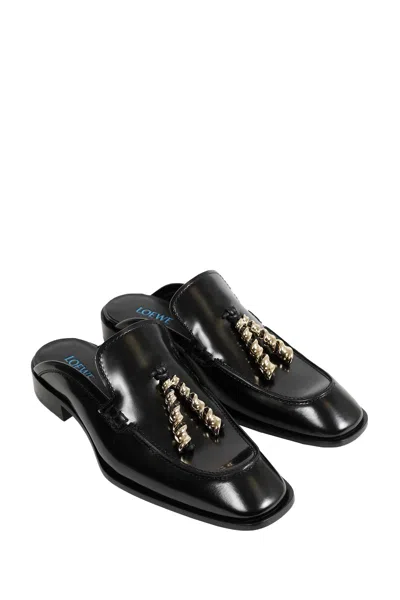 Loewe Black Leather Loafers