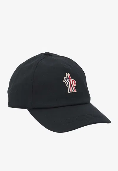 Moncler Grenoble Logo Patch Cotton Twill Baseball Cap In Black