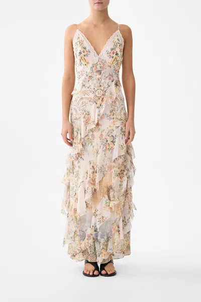 Camilla Lace-trimmed Ruffled Floral-print Silk-chiffon Maxi Dress In Multi