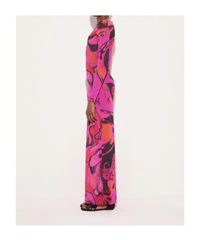 Pucci Orchidee-print Tulle Dress In Fuchsia Black In Multi