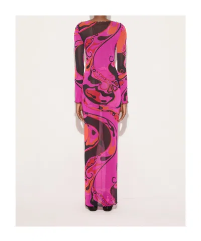 Pucci Orchidee-print Tulle Dress In Fuchsia Black In Multi