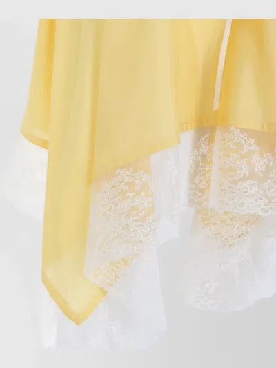 Saint Laurent Lace Mini Dress Asymmetrical Hem Bow Straps In Yellow