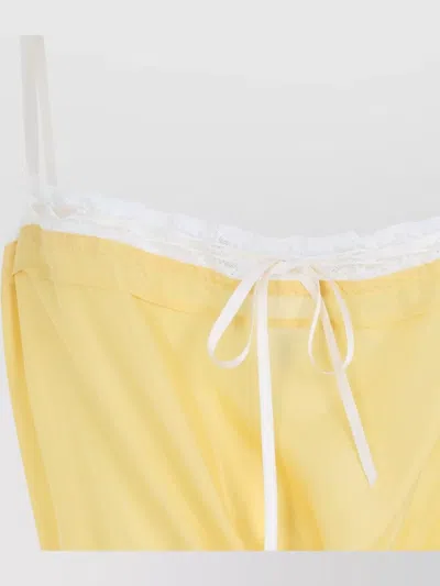 Saint Laurent Lace Mini Dress Asymmetrical Hem Bow Straps In Yellow