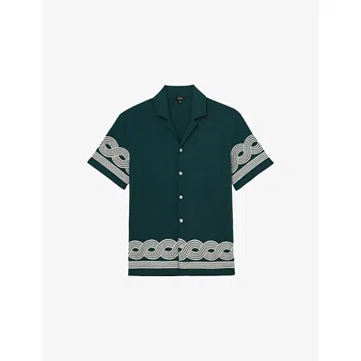 Reiss Mens Soft Sage Green Arden Embroidered-trim Cotton-blend Shirt