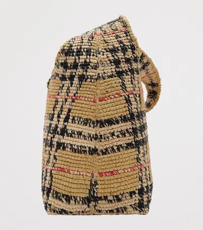 Burberry Womens Sand Small Margate Check Raffia Hobo Bag In Neutral