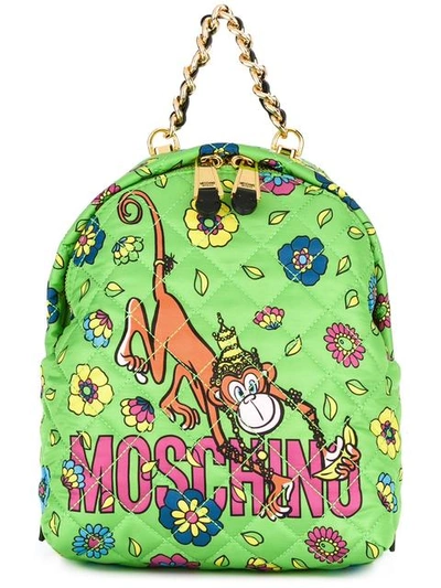 Moschino Monkey Print Quilted Backpack In Verde