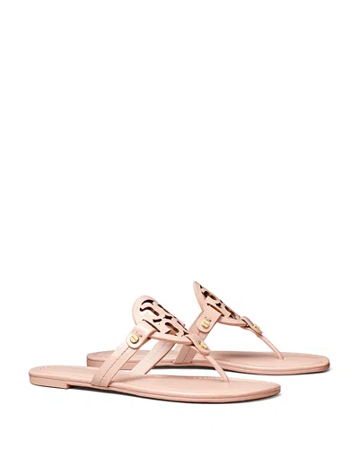 Tory Burch Miller Medallion Metallic Leather Flat Slide Sandal In Nude