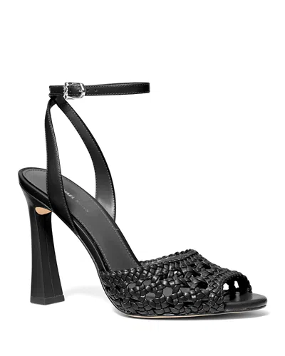 Michael Kors Rosie Woven Ankle-strap Heeled Sandals In Black