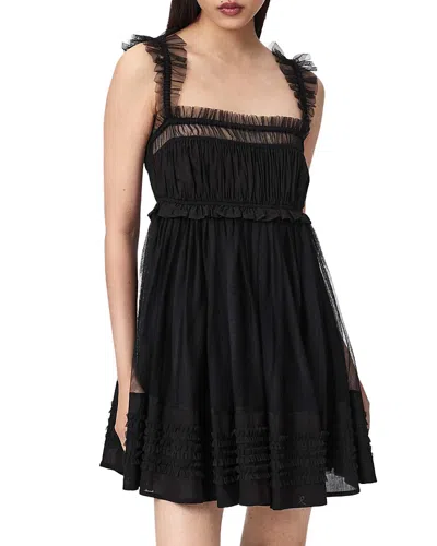 Allsaints Polyester Angela Gathered Frill Mini Dress In Black