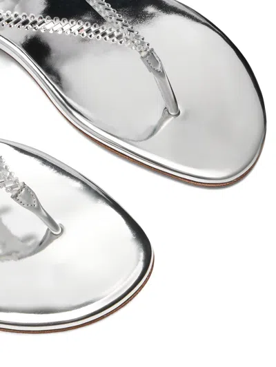 Casadei Silver Calf Leather Bos Taurus Flat Sandals In Gray