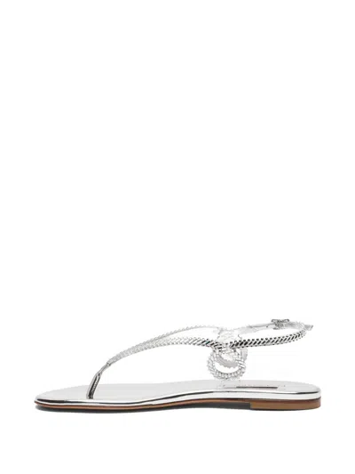 Casadei Silver Calf Leather Bos Taurus Flat Sandals In Gray