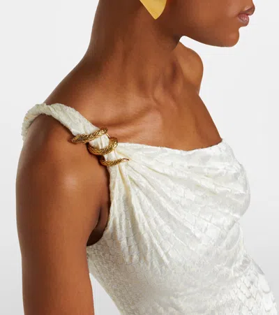 Roberto Cavalli White One-shoulder Dress With Scale Print