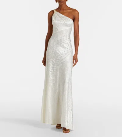 Roberto Cavalli White One-shoulder Dress With Scale Print