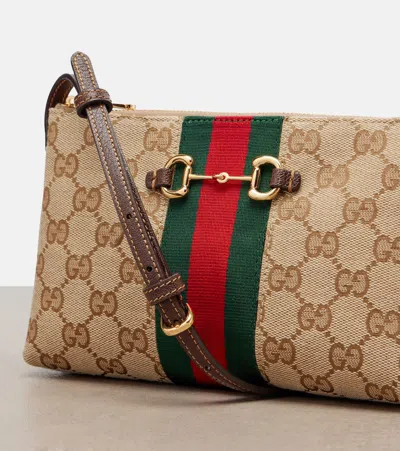 Gucci Small Horsebit Web-stripe Shoulder Bag In Neutral