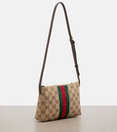 Gucci Small Horsebit Web-stripe Shoulder Bag In Neutral