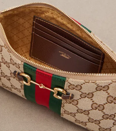 Gucci Small Horsebit Web-stripe Shoulder Bag In Neutral