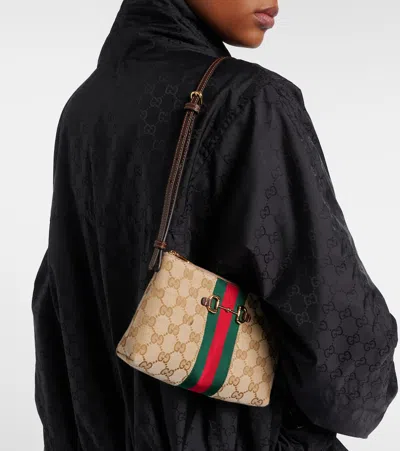 Gucci Small Horsebit Web-stripe Shoulder Bag In Neutral