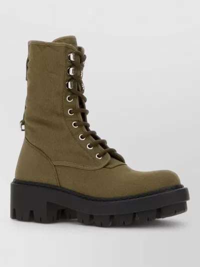 Prada Canvas Ankle Boots Chunky Sole Eyelets In Multi