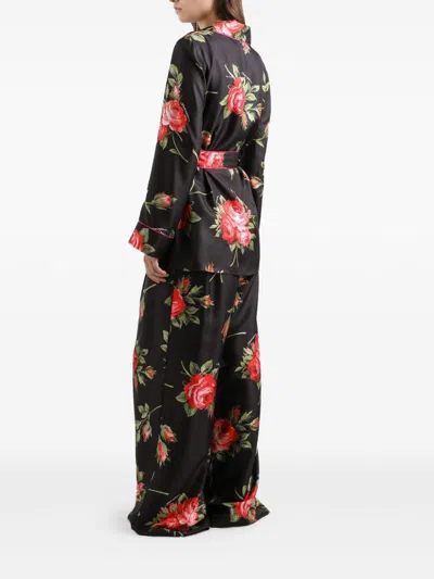 Dolce & Gabbana Rose Bouquet-print Silk Chiffon Neck-tie Blouse In Black