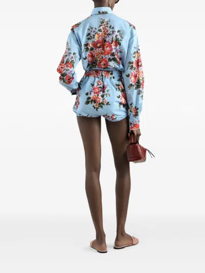 Dolce & Gabbana Floral Shirt Collared Neck Long Sleeves Tie Front In Blue