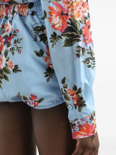 Dolce & Gabbana Floral Shirt Collared Neck Long Sleeves Tie Front In Blue
