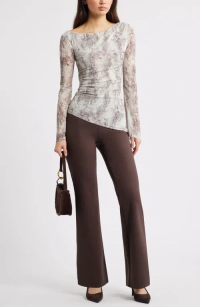 Open Edit Mesh Bell Sleeve Top In Gray