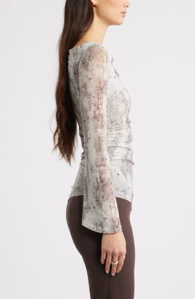 Open Edit Mesh Bell Sleeve Top In Gray