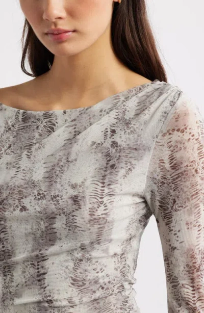 Open Edit Mesh Bell Sleeve Top In Gray