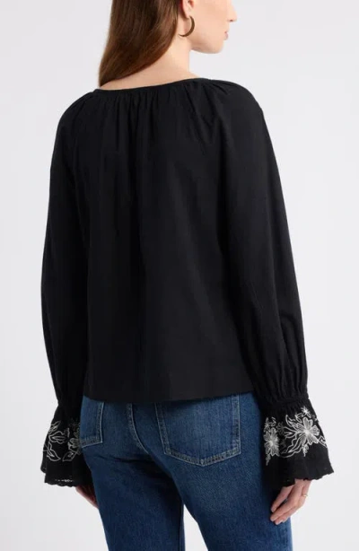 Treasure & Bond Embroidered Front Button Top In Black