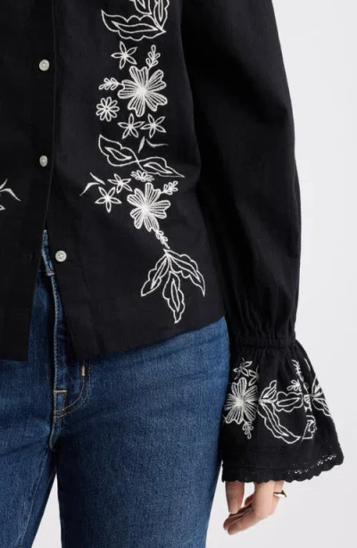Treasure & Bond Embroidered Front Button Top In Black