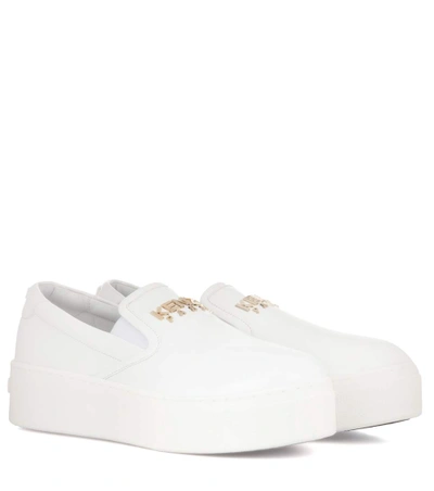 Shop Kenzo Leather Platform Slip-on Sneakers In White