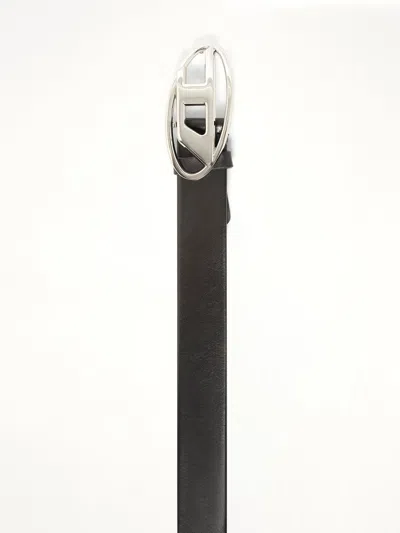 Diesel Logo-buckle Leather Belt In Black