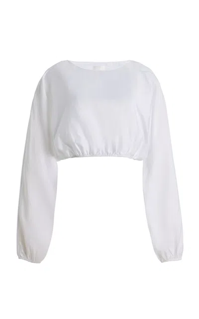 Leset Yoko Cropped Gathered Cotton-poplin Top In White