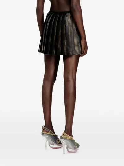 Diesel Short Pleated Skirt With Distressed Effect In Animal Print