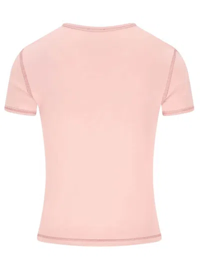 Diesel Women Pink Crew Neck T-shirt With Front Print And Beaded Details In Cotton Woman In Gold