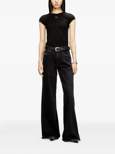 Diesel Women Black Stretch Jersey Logo T-angie-od T-shirt In Black