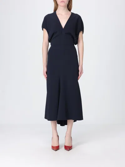 Victoria Beckham Womens Black Blouson-sleeve Fluid-cady Midi Dress In Blue