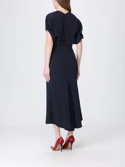 Victoria Beckham Womens Black Blouson-sleeve Fluid-cady Midi Dress In Blue