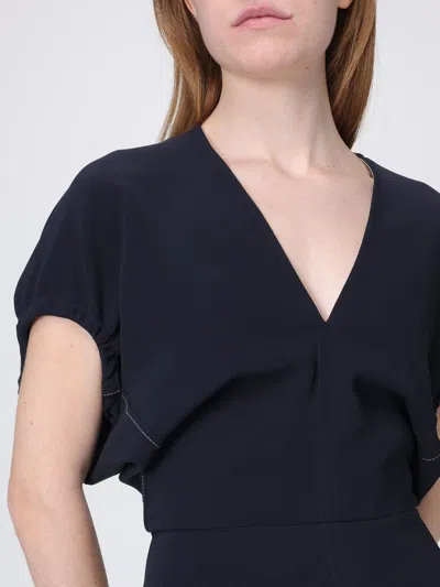 Victoria Beckham Womens Black Blouson-sleeve Fluid-cady Midi Dress In Blue