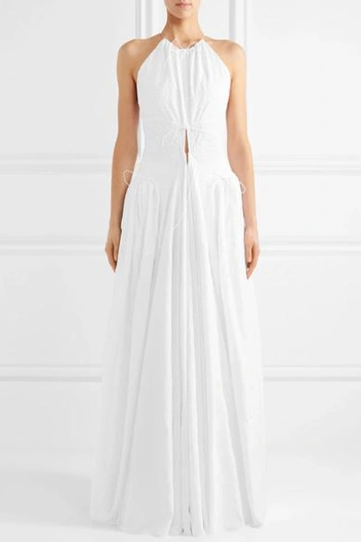 Shop Alaïa Bestickte Robe Aus Baumwolle Mit Schnürdetails