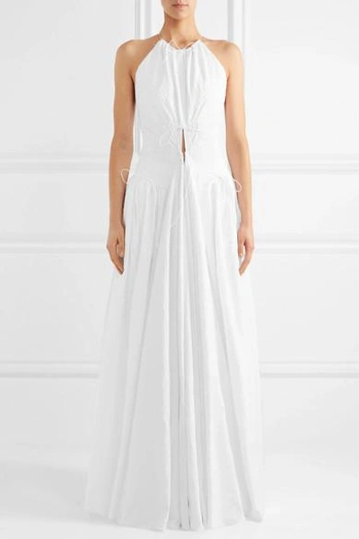 Shop Alaïa Bestickte Robe Aus Baumwolle Mit Schnürdetails