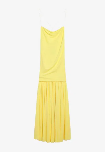Jacquemus Yellow Dress With Straight Neckline And Gathered Waist In Tech Fabric Woman In Yellow