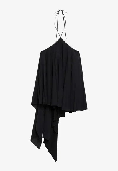 Jacquemus Courte Asymmetric Cotton-blend Crepon Halterneck Dress In Black