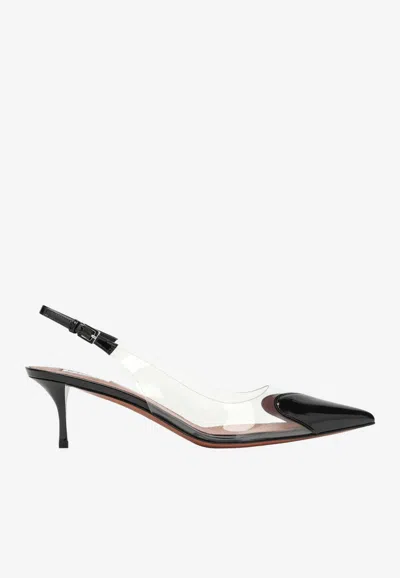 Alaïa Le Coeur Black Patent Leather High Slingback In Animal Print