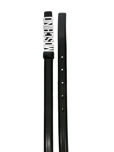 Shop Moschino Slim Logo Plaque Belt In Black