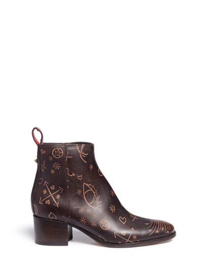 Shop Valentino 'santeria' Embossed Leather Ankle Boots