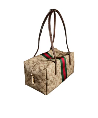 Gucci Medium Boston Bag With Web In Neutral