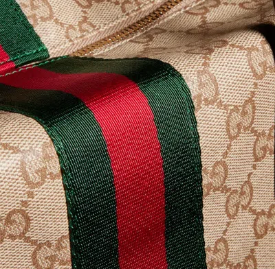 Gucci Medium Boston Bag With Web In Neutral